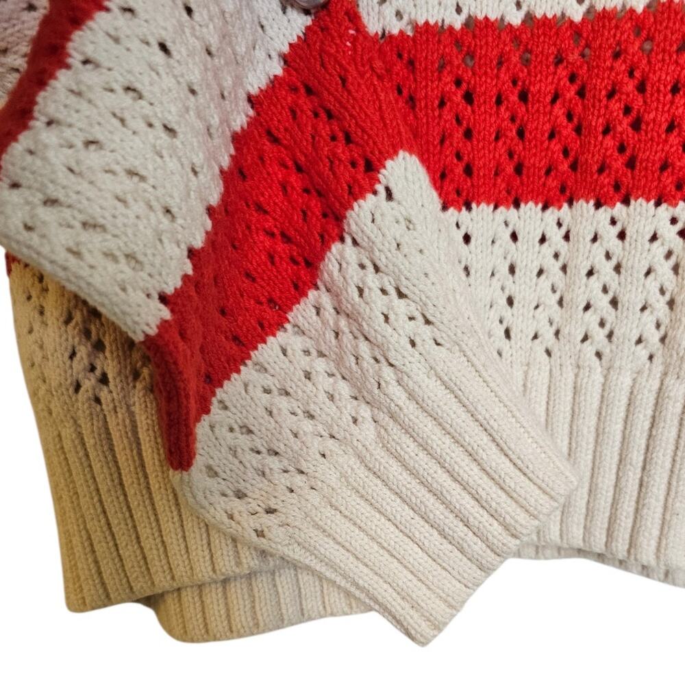 A New Day Orange & Cream Boho Crochet Striped Cropped Sweater - Picture 5 of 7